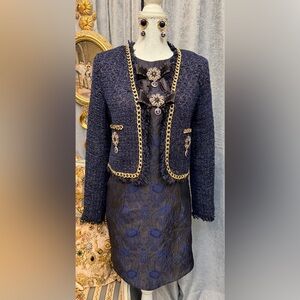 Elegant Navy Tweed Blazer  with Dress
